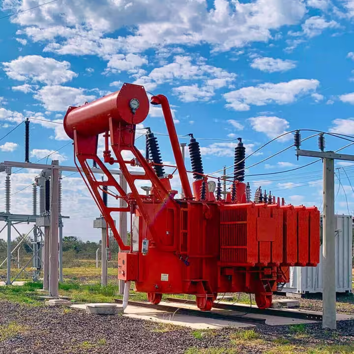 Transformador de potencia MIRON instalado en subestación eléctrica a la intemperie